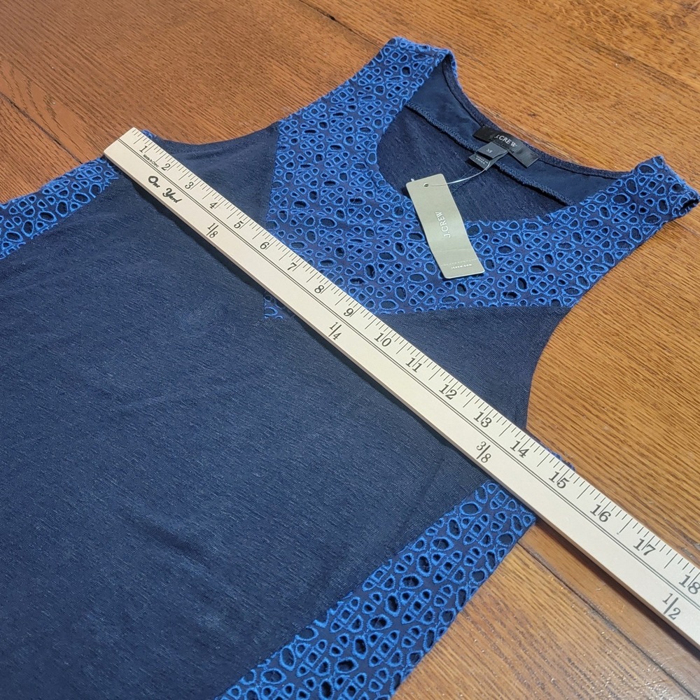 J. Crew Tank Top Blue Lightweight‎ Sleeveless Eyelet Trim Sheer Blouse Sz XS NWT - Picture 7 of 8